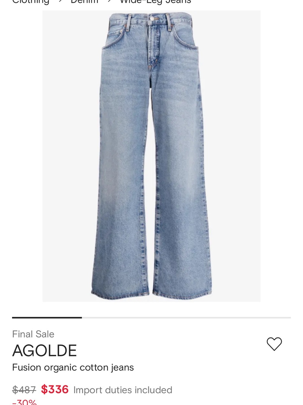 Agolde Light Blue Wide-Leg High-Rise Jeans